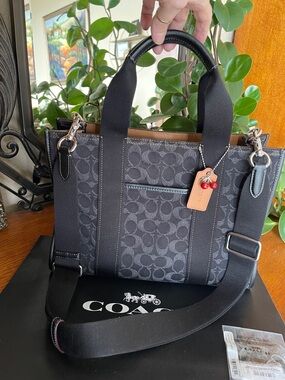 Coach Smith Tote in Signature Denim with NWT Coach Cherry Charm